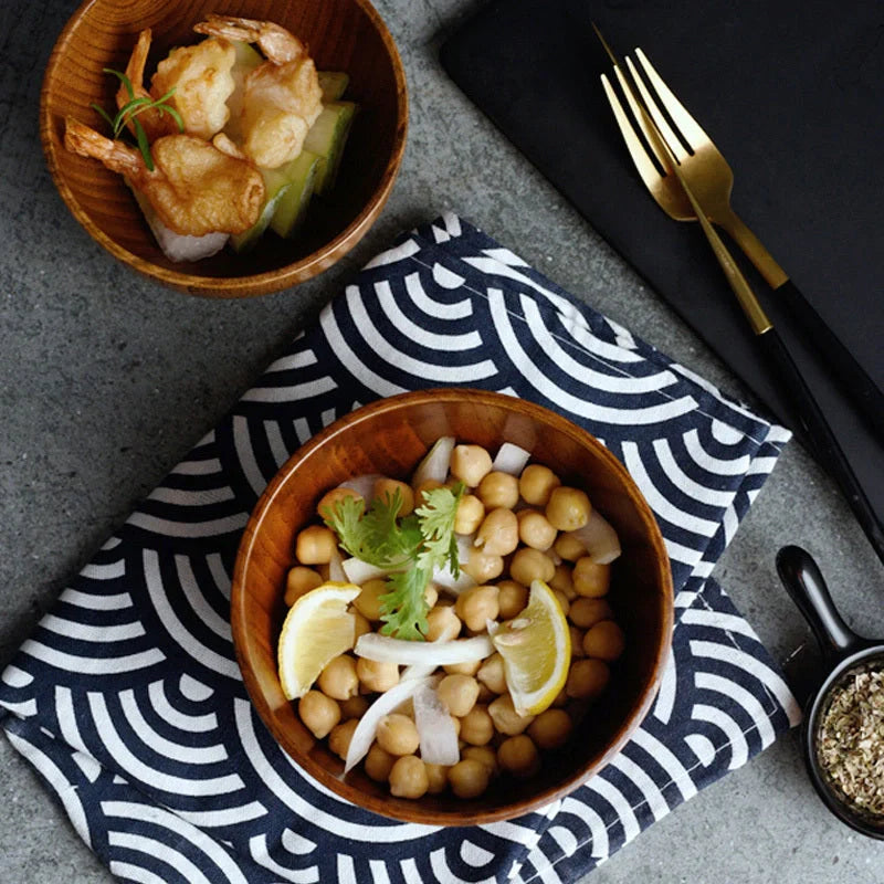Handcrafted Japanese style wooden bowls for rice, soup, and salad