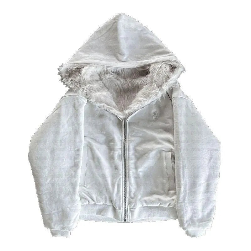 Casual baggy polyester coat in black or white with long sleeves