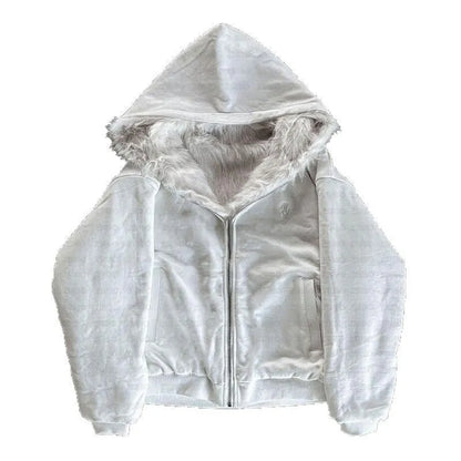 Casual baggy polyester coat in black or white with long sleeves