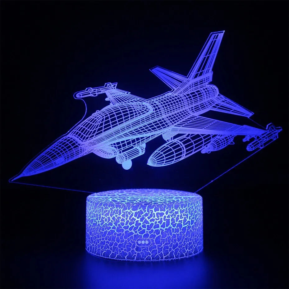 Cartoon aeroplane shaped night light with LED illumination and touch control panel
