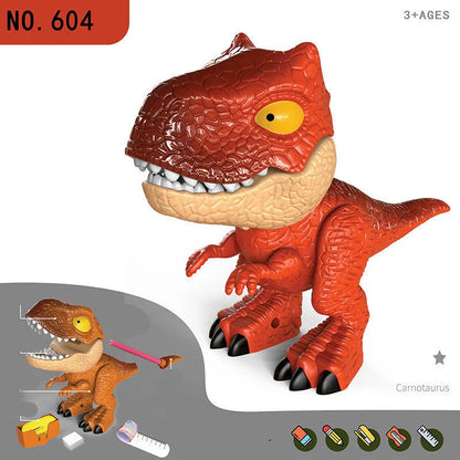 Transformative dinosaur-themed stationery set with movable joints and integrated school supplies