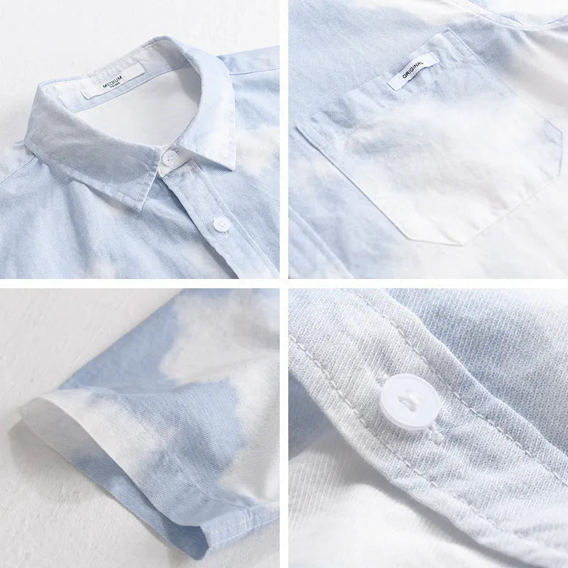 Man wearing a light pink loose-fit pure cotton short sleeve casual shirt.