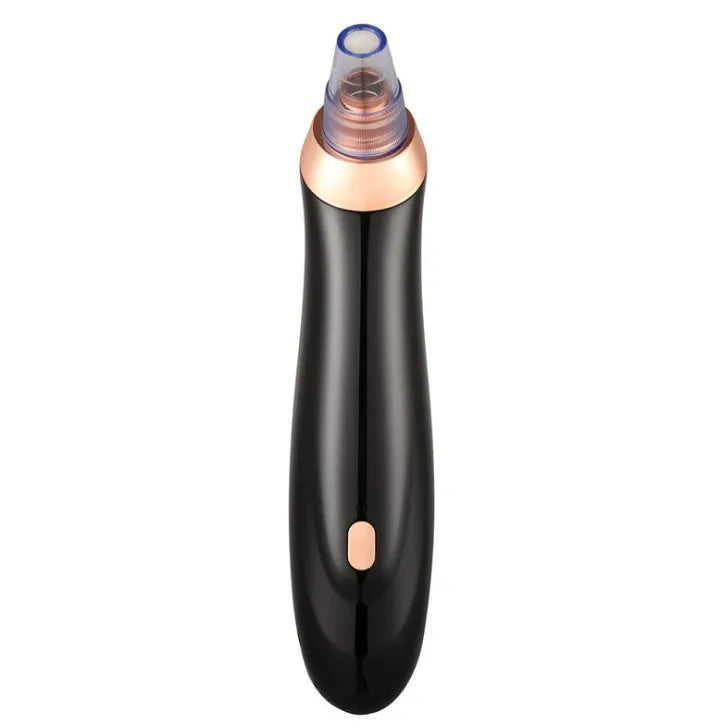 Electric blackhead remover device with five suction nozzle attachments, shown in black colour.