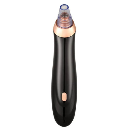 Electric blackhead remover device with five suction nozzle attachments, shown in black colour.