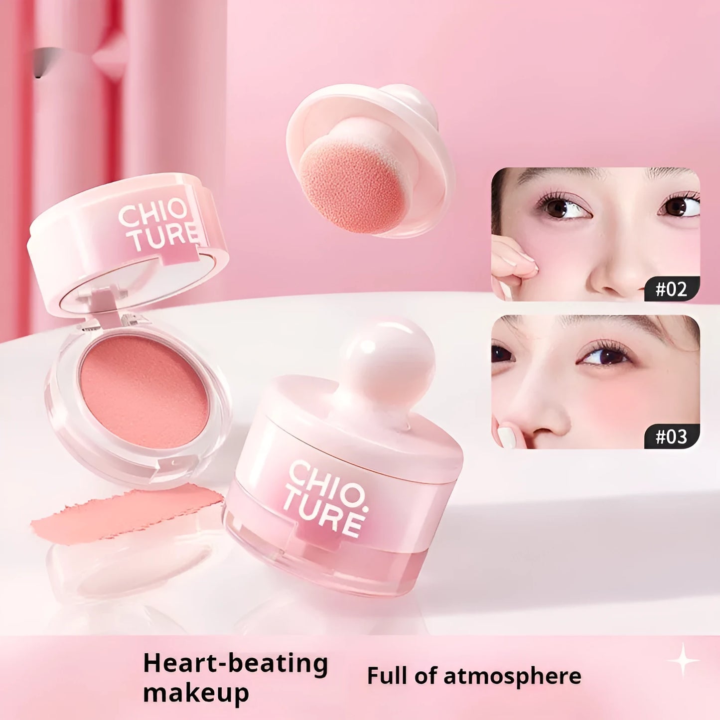 Compact of nude shimmer powder blush for contouring in four shades.