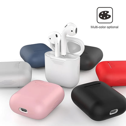 AirPods silicone protective case with shockproof bumper and a white anti-loss rope attached.
