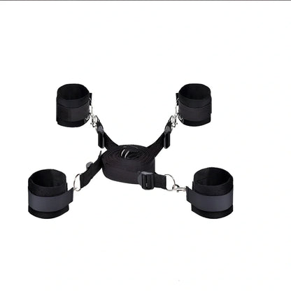 Red 8-piece plush bondage set including padded handcuffs, shackles, collar, 5m rope, and leather whip weighing 465g
