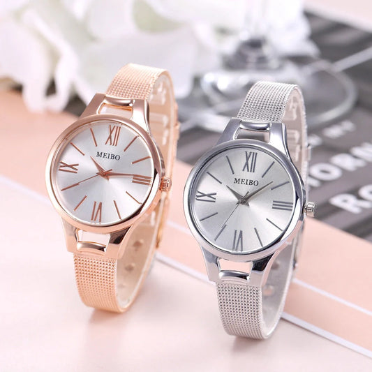 Elegant Rose Gold Stainless Steel Mesh Watch for Women