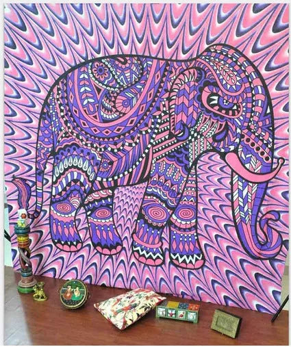 Vibrant elephant mandala tapestry with 3D digital printing for wall decor