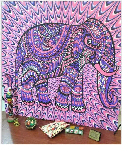 Vibrant elephant mandala tapestry with 3D digital printing for wall decor