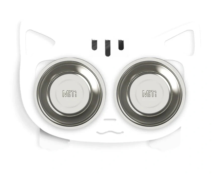 Anti-falling cat dog feeding water bowl in stainless steel with inclined design
