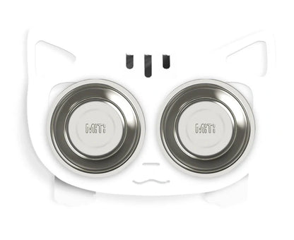 Anti-falling cat dog feeding water bowl in stainless steel with inclined design