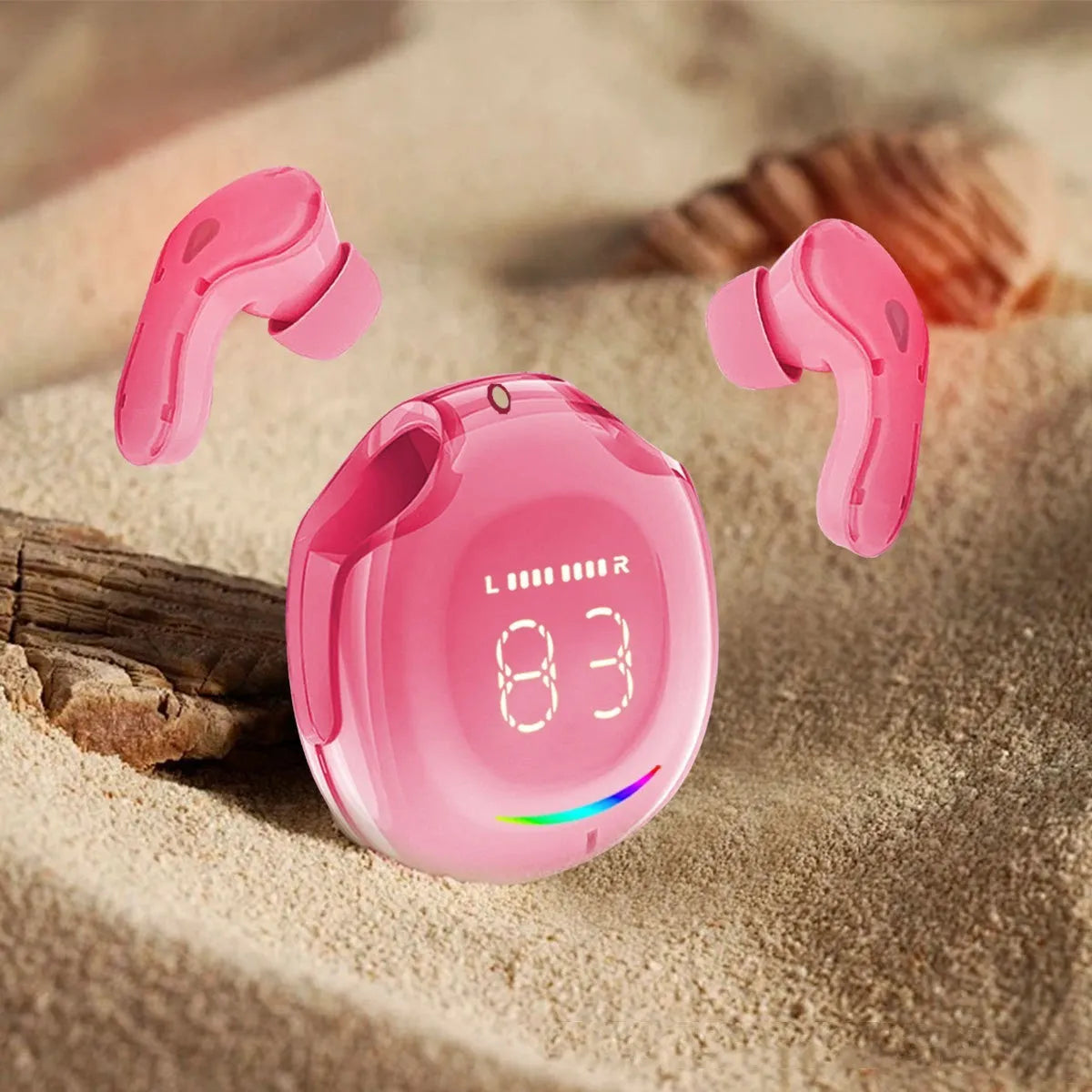 A wireless Bluetooth headset with an in-ear design and digital display, shown in one of its available colours.