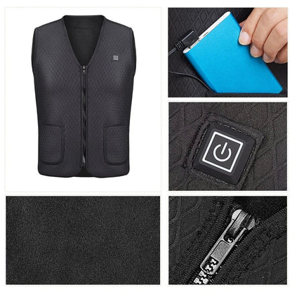 Outdoor heated vest for riding, skiing, and fishing activities with electric heating technology and durable construction