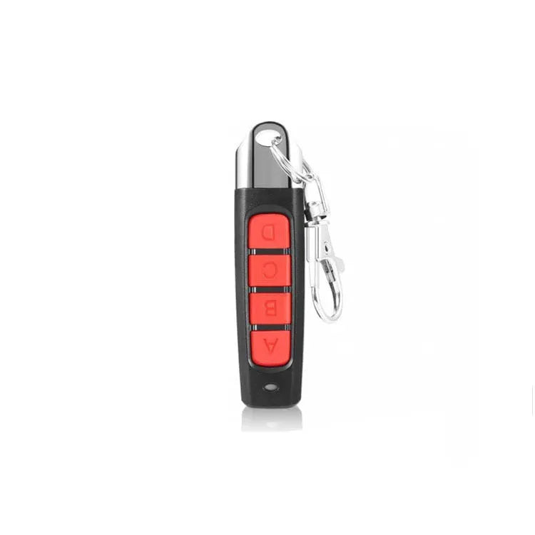 Rolling door remote control transmitter in four colour options showing compact 6.7cm design