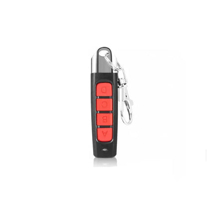 Rolling door remote control transmitter in four colour options showing compact 6.7cm design