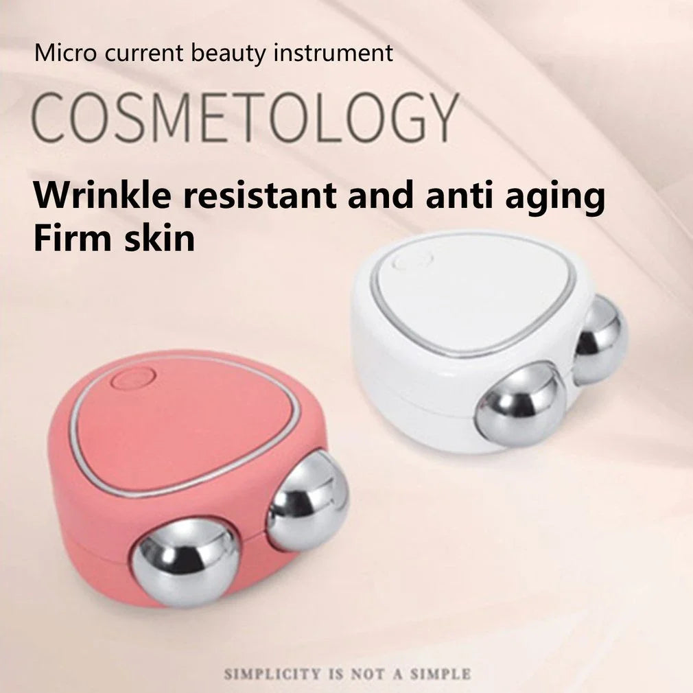 Portable facial beauty massager with dual rollers for lifting, toning, and reducing puffiness