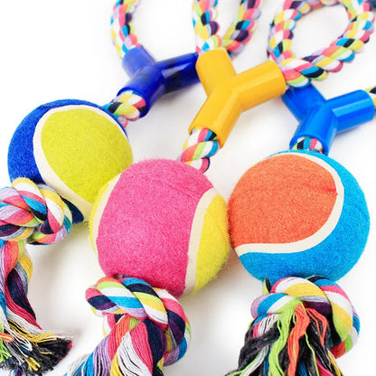 Dog biting sucker multifunction pet molar bite toy with rubber, TPR and cotton fibre rope in red, blue, green, orange or purple