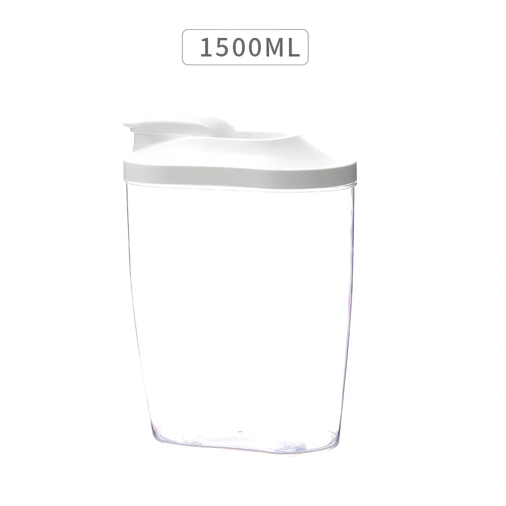 Clear plastic kitchen storage containers in 1000ml and 1500ml sizes for beans and grains