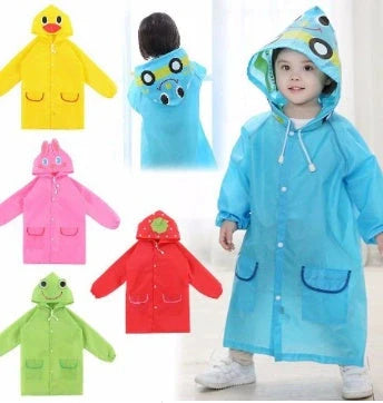 Children's rain coat made of Oxford cloth in various vibrant colours and whimsical patterns, perfect for keeping little ones dry and stylish in British weather