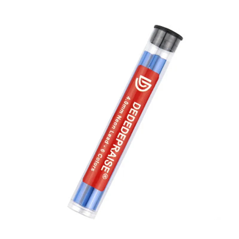 4.0mm mechanical pencil for drawing with colour lead refills in yellow, orange, blue, green, rose red, and orange red