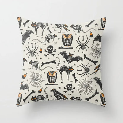 Halloween-themed cartoon print cushion cover on a sofa, 45x45 cm size.