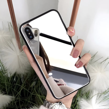 Black mirror phone case for iPhone with built-in self-timer mirror, made from TPU and PC materials
