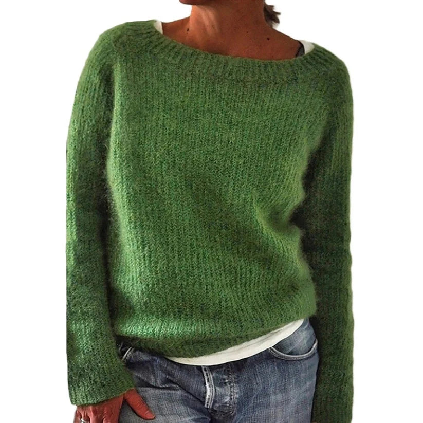 Classic fine wool knit sweater with stitching detail