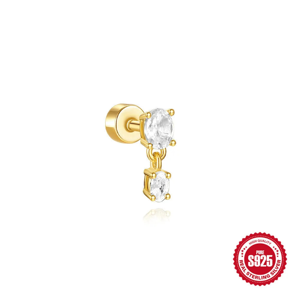 S925 sterling silver flat column thread ear bone stud in a gold plated finish.