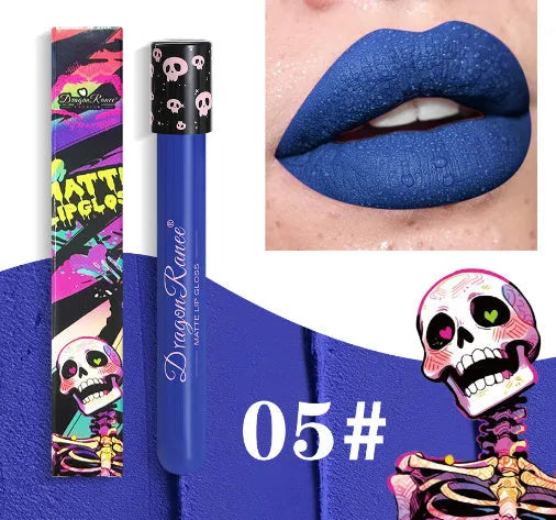 Halloween creative makeup lip gloss in test tube skull container with retro matte gold silver finish