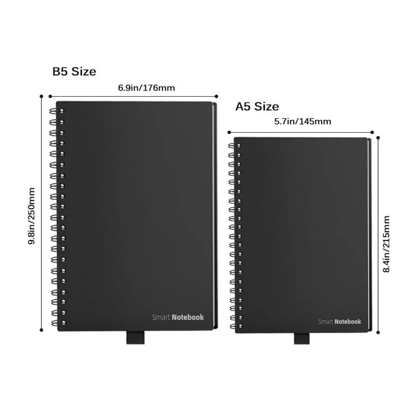 Business intelligence notebook with PVC cover, 30 sheets, 181 x 255 mm, A5 and B5 options, audio recording and handwriting recognition