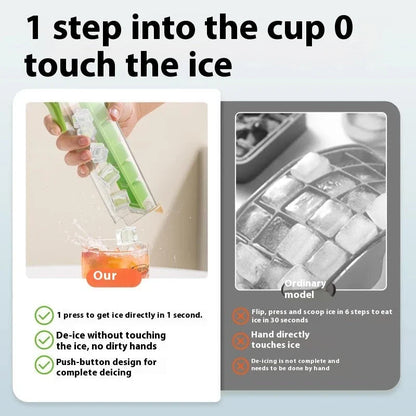 Premium one-touch ice cube tray in Maldives color and pearl white, with features like food-grade materials, easy ice cube release, and convenient storage box
