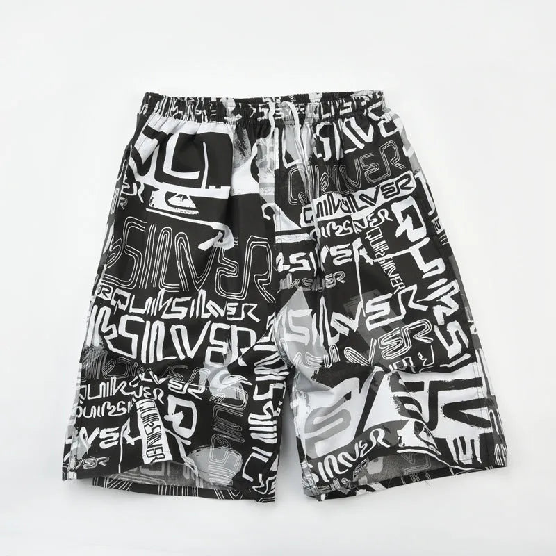 Men's floral patterned swim shorts with five-point cut design