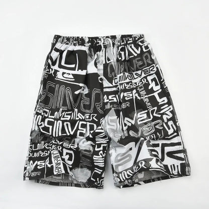 Men's floral patterned swim shorts with five-point cut design