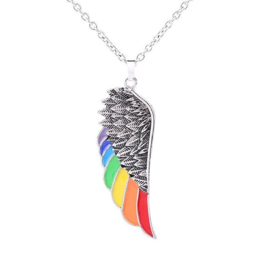 Stainless steel wing pendant necklace with natural stone, elegant unisex jewellery