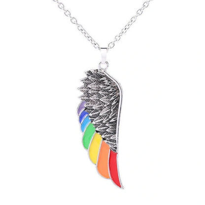 Stainless steel wing pendant necklace with natural stone, elegant unisex jewellery