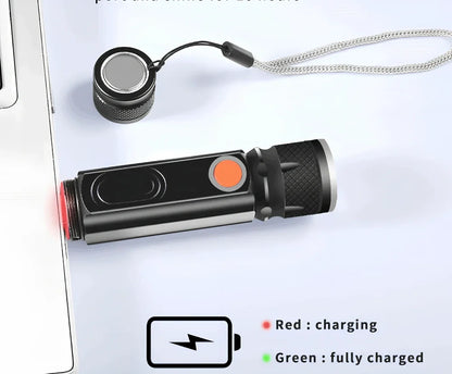 Black Soringrad multifunctional aluminium flashlight with COB and T6 lamp beads, magnet base, 200m range for hiking and camping