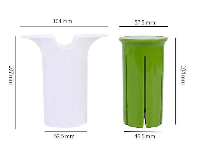 White ABS plastic kitchen slicer with six visible stainless steel blades for cutting cucumbers, carrots, and strawberries.