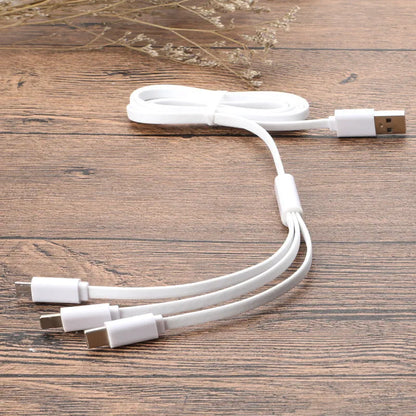 Three-in-one data cable, 1 m noodle style with one-to-three connectors, shown in black or white