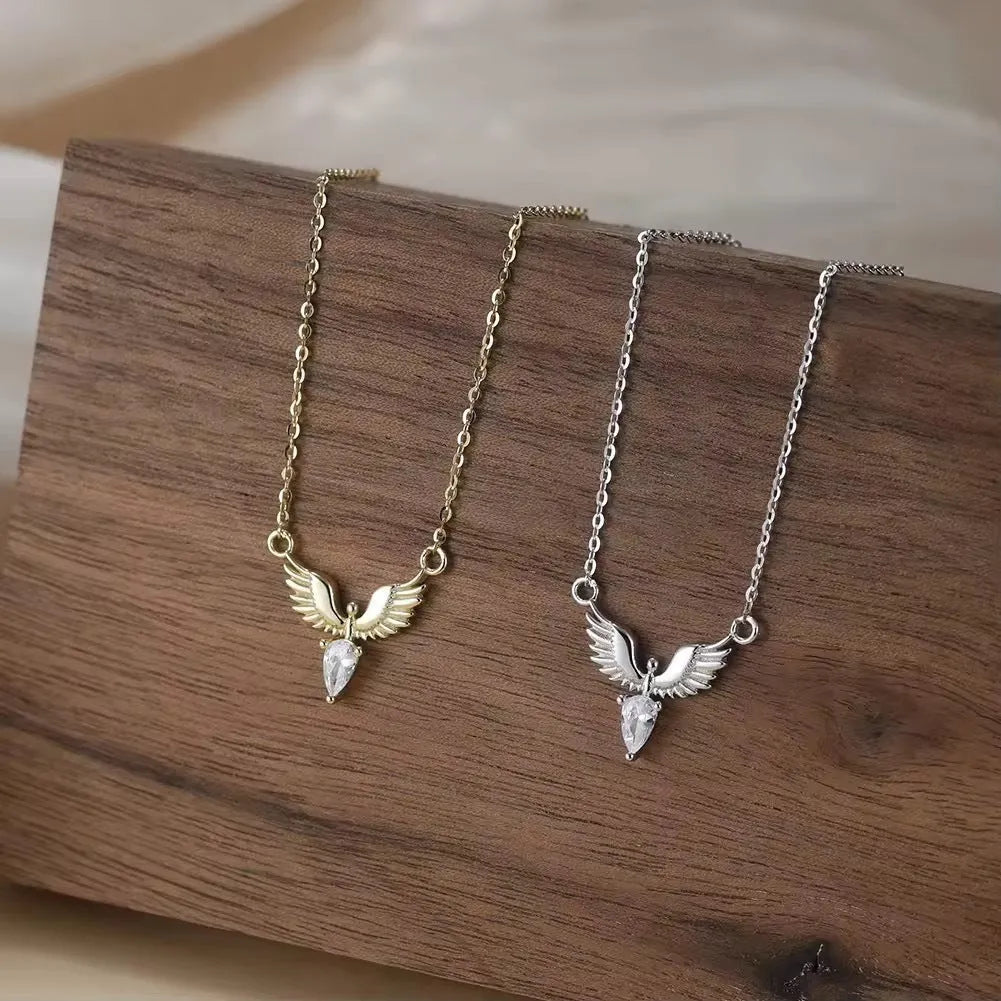 Adjustable sterling silver eagle pendant necklace with O-ring chain in white gold or yellow gold finish