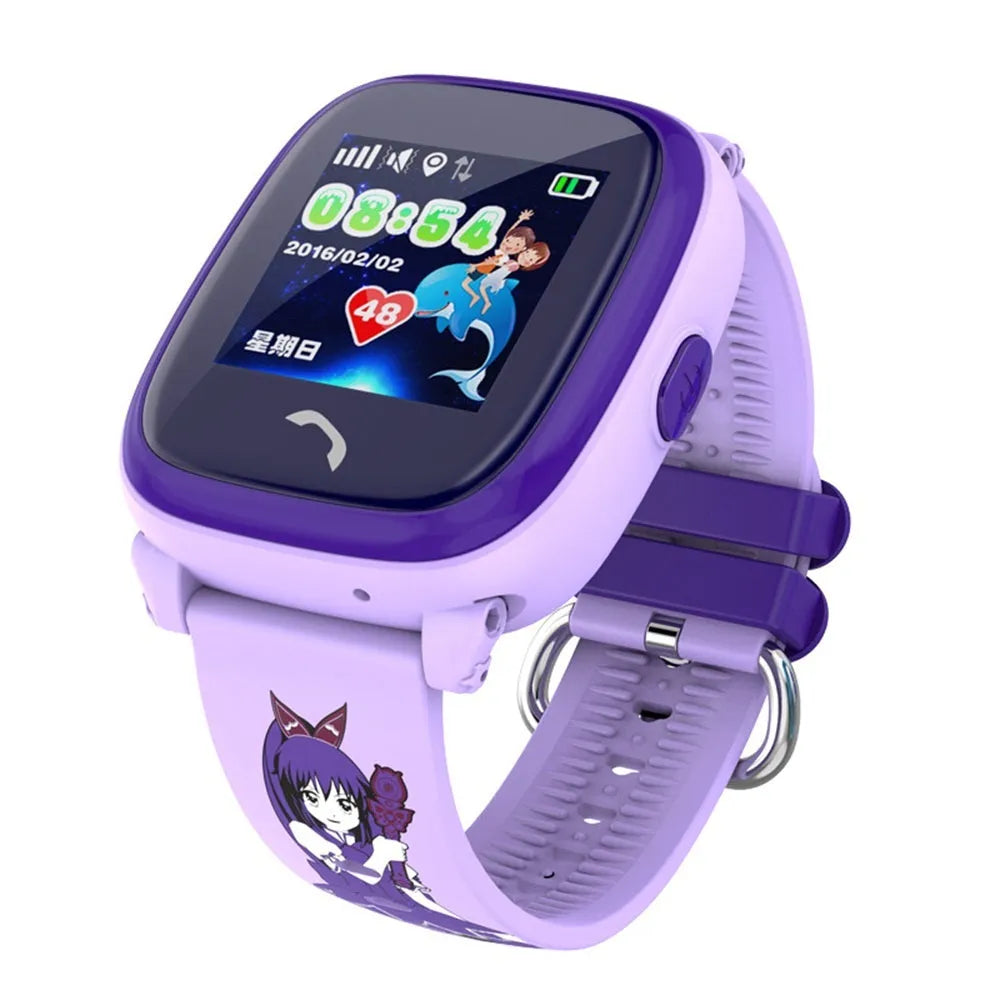 DF25 blue children's waterproof smart watch with touch screen display on silicone wristband