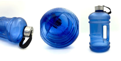 2-litre sports bottle with dumbbell shape in multiple colours including fuchsia, blue, pink, black, green, yellow