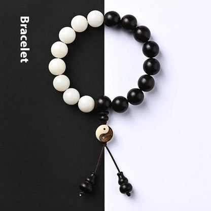 Handcrafted White Corypha Umbraculifera Blackwood bead bracelet with eight-diagram pattern