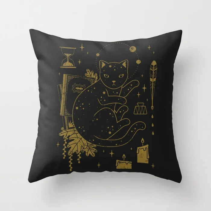 Halloween-themed cartoon print cushion cover on a sofa, 45x45 cm size.