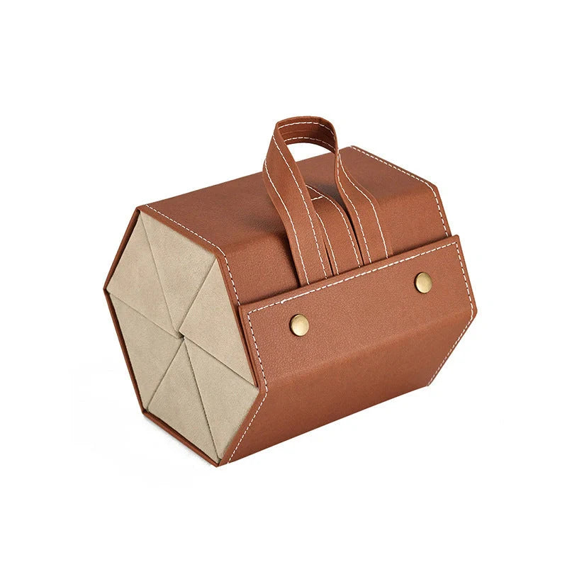 Foldable PU leather sunglasses and eyeglasses travel organiser case in black and brown