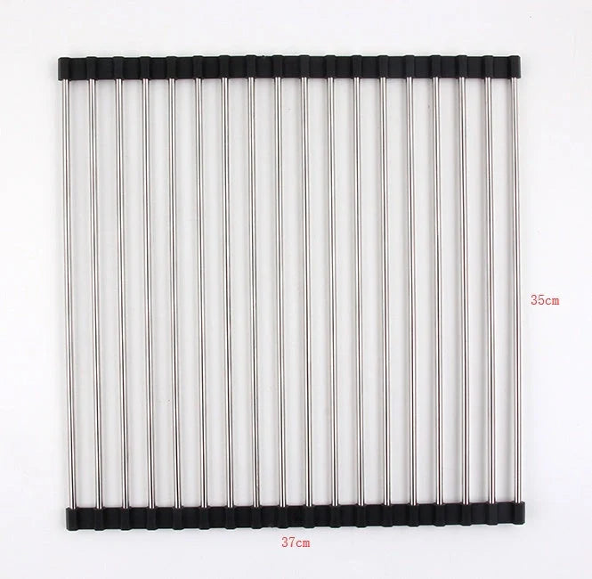 Stainless steel folding kitchen sink rack for efficient dish drying and space saving