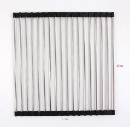 Stainless steel folding kitchen sink rack for efficient dish drying and space saving