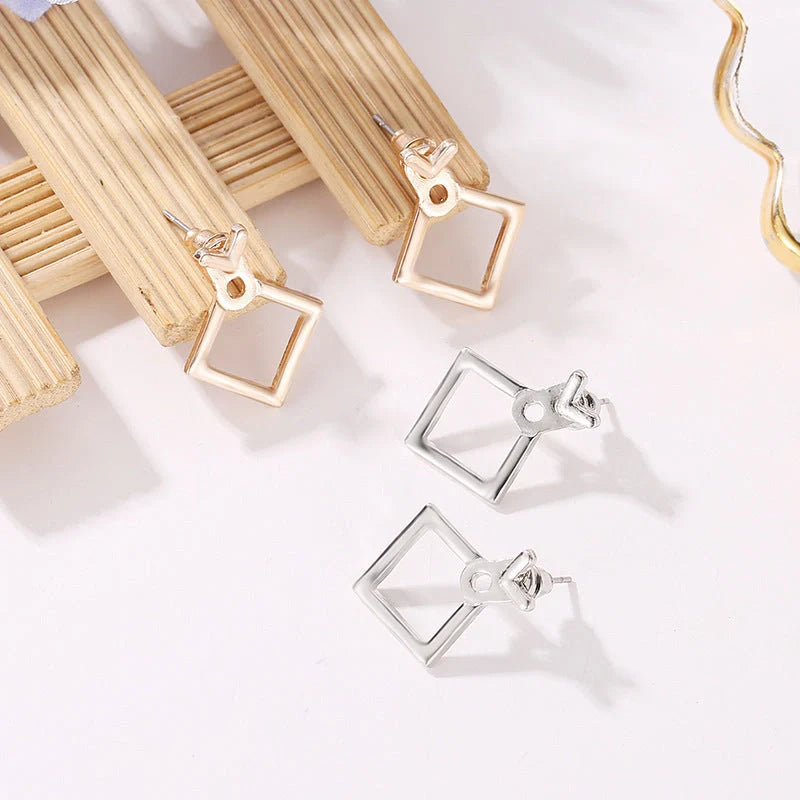 Stylish hollow diamond square stud earrings for women, perfect for any occasion.