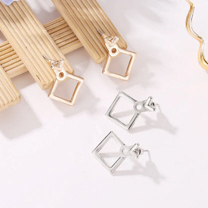 Stylish hollow diamond square stud earrings for women, perfect for any occasion.