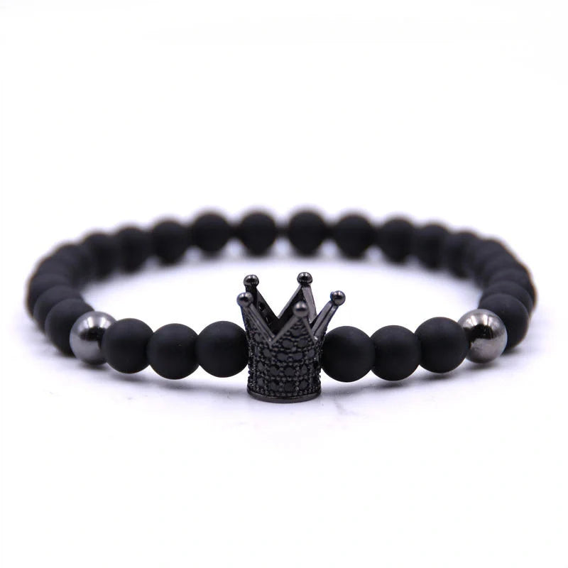 Elegant matte black copper bead bracelet with sparkling zircon inlays